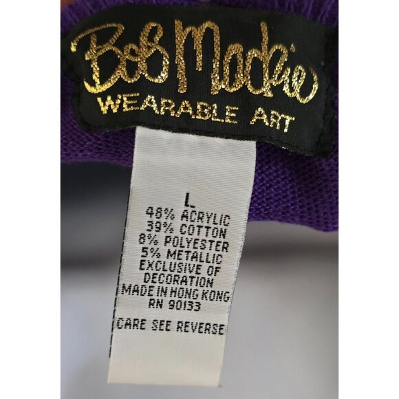 Bob Mackie Wearable Art Purple Sweater With Geometric Designs & Metallic Thread - Picture 6 of 9
